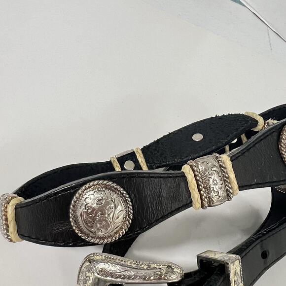 Vintage Tony Lama Silver Concho Western Belt Women Size 30 Black Leather main image 8